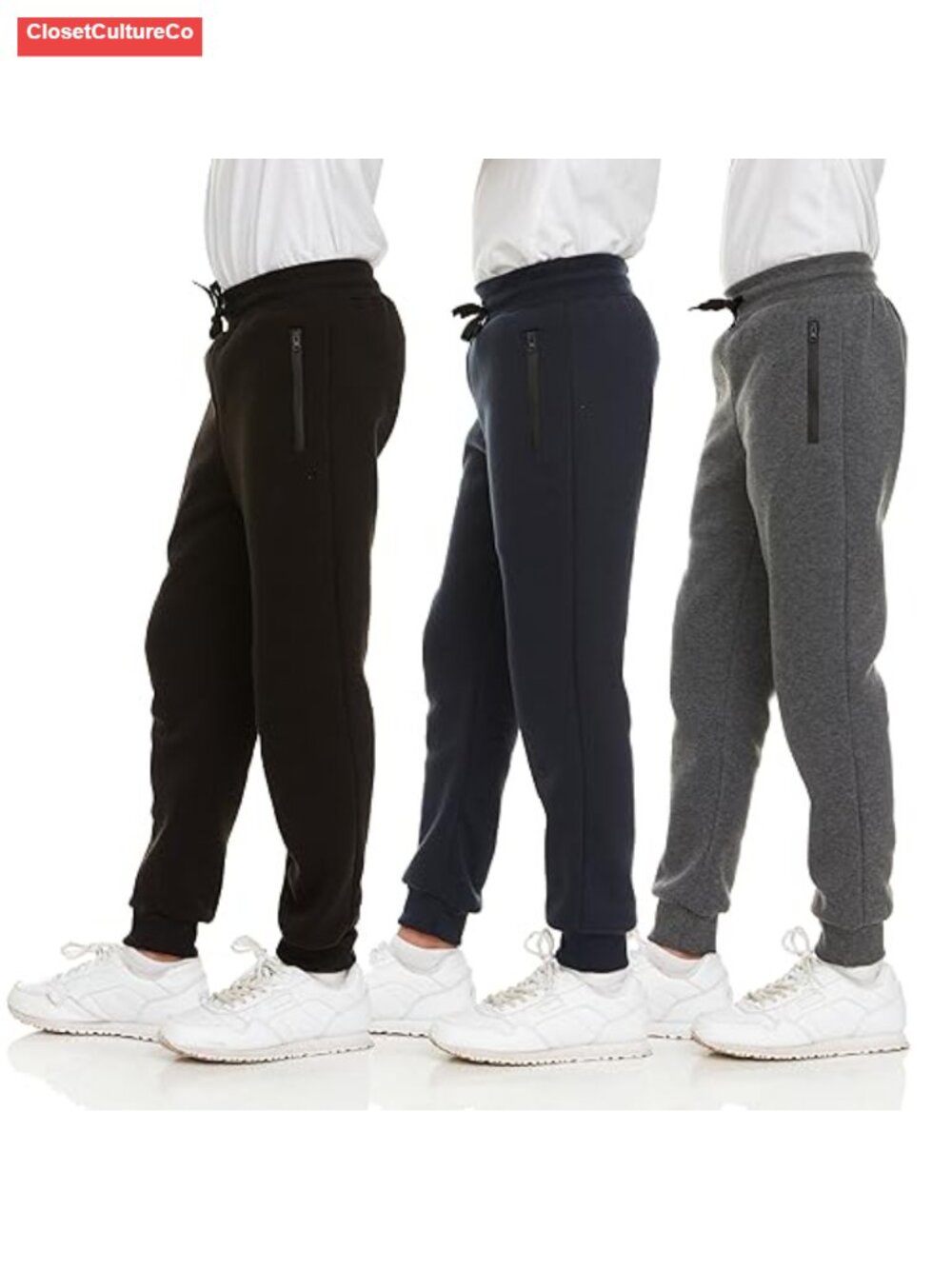 Boys 3-Pack Fleece Sweatpants Joggers Zip Pockets Active Athletic